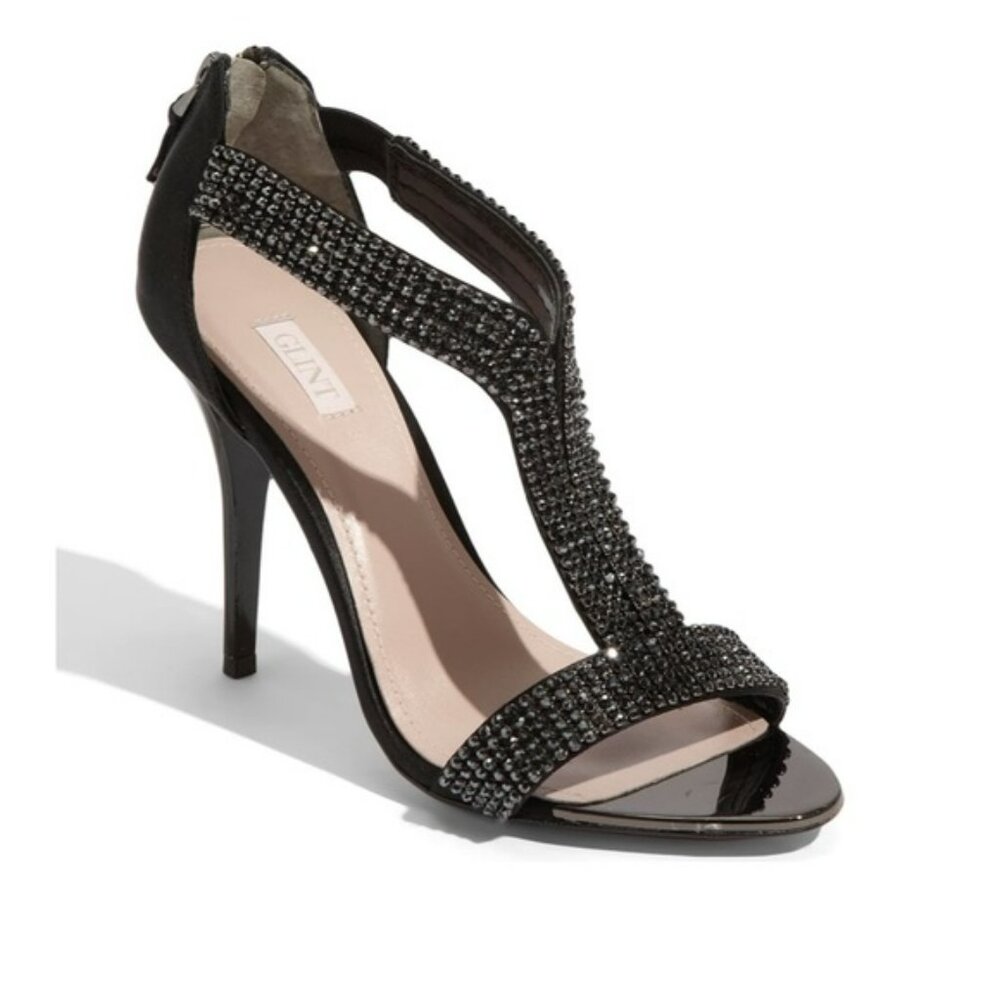GLINT Open toe sandals with closed back sparkly straps heels black Size 8.5